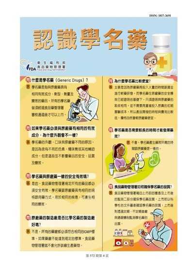 藥物食品安全週報第572期: 學名藥「懶人包」上網一點通